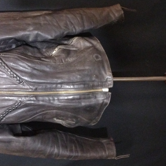 Vintage Unik Ultra Real Leather Gray Jacket, Zipper Pockets&Sleeve Openings Sz L - Picture 3 of 9